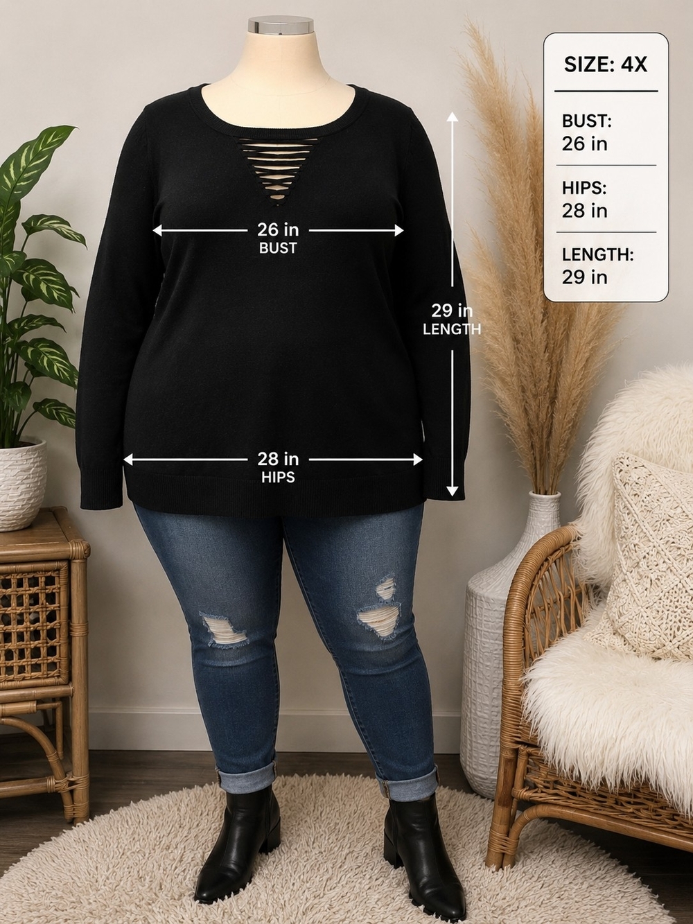 TORRID 5 VERY SOFT Black Distressed V-Neck Plus Size Sweater Top - Women